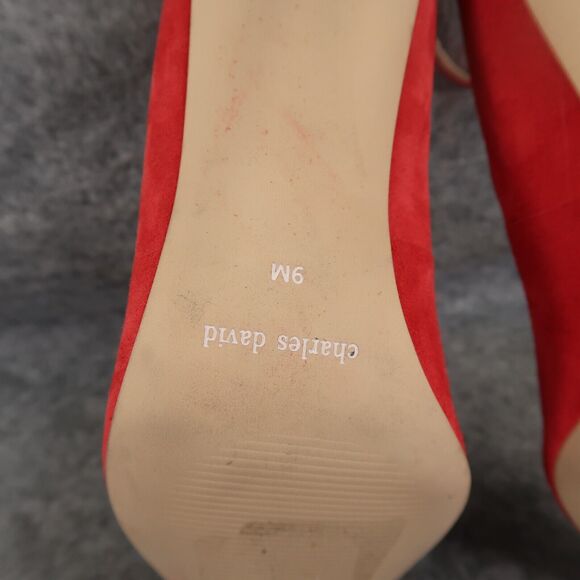 Charles David Shoes Womens 9 Pumps Ankle Strap Suede Red Pointed Toe Formal Sexy - Picture 14 of 16